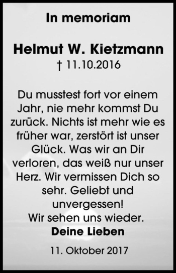 Traueranzeige von Helmut W. Kietzmann  von Magdeburger Volksstimme