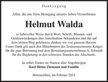 Traueranzeige von Helmut Walda  von Magdeburger Volksstimme