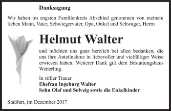 Traueranzeige von Helmut Walter  von Magdeburger Volksstimme
