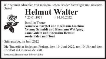 Traueranzeige von Helmut Walter  von Magdeburger Volksstimme