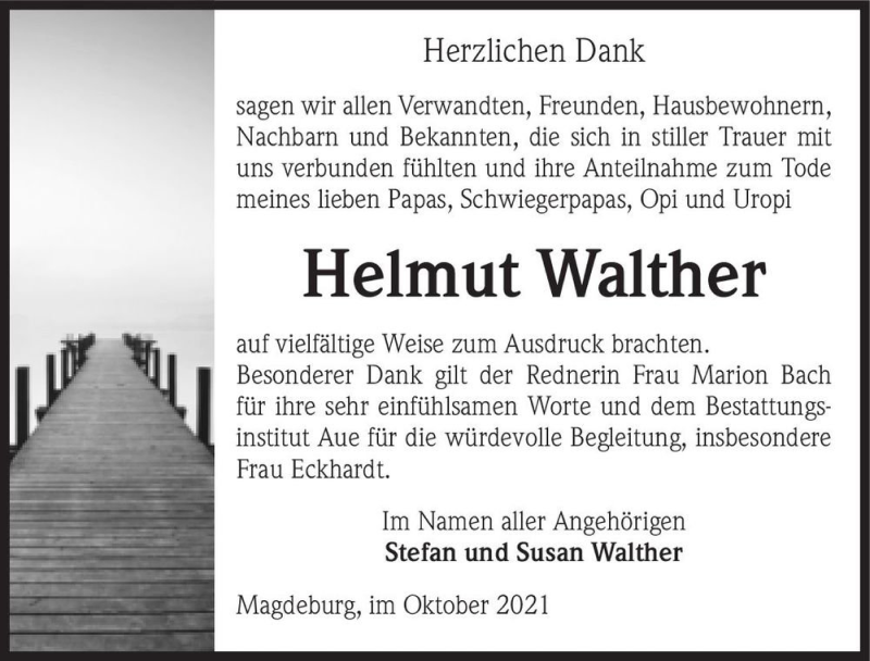  Traueranzeige für Helmut Walther  vom 09.10.2021 aus Magdeburger Volksstimme