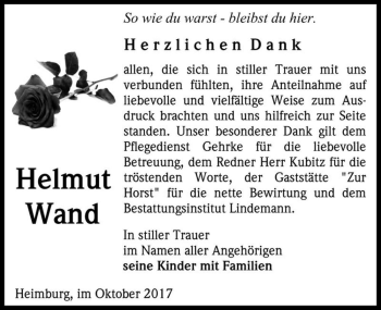 Traueranzeige von Helmut Wand  von Magdeburger Volksstimme