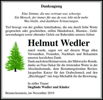 Traueranzeige von Helmut Wedler  von Magdeburger Volksstimme