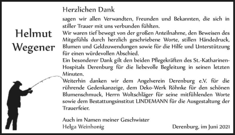  Traueranzeige für Helmut Wegener  vom 05.06.2021 aus Magdeburger Volksstimme