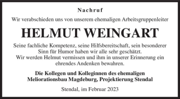 Traueranzeige von Helmut Weingart  von Magdeburger Volksstimme