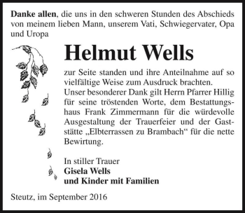 Traueranzeige von Helmut Wells  von Magdeburger Volksstimme