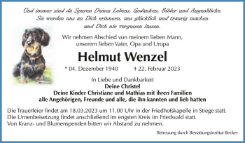 Traueranzeige von Helmut Wenzel  von Magdeburger Volksstimme