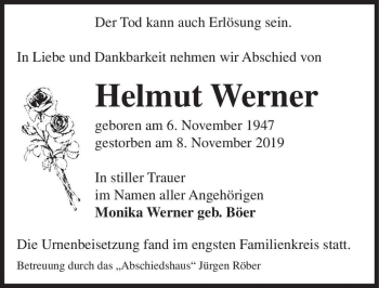 Traueranzeige von Helmut Werner  von Magdeburger Volksstimme
