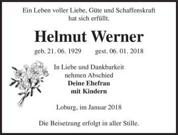 Traueranzeige von Helmut Werner  von Magdeburger Volksstimme