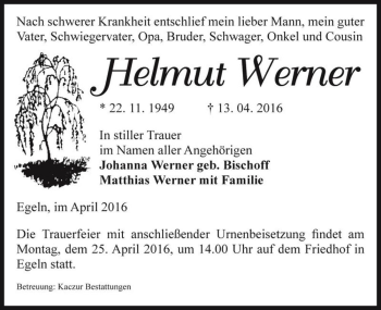 Traueranzeige von Helmut Werner  von Magdeburger Volksstimme
