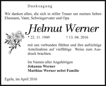 Traueranzeige von Helmut Werner  von Magdeburger Volksstimme