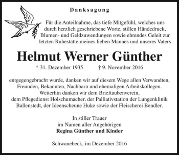Traueranzeige von Helmut Werner Günther  von Magdeburger Volksstimme