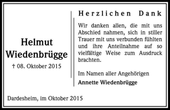 Traueranzeige von Helmut Wiedenbrügge  von Magdeburger Volksstimme
