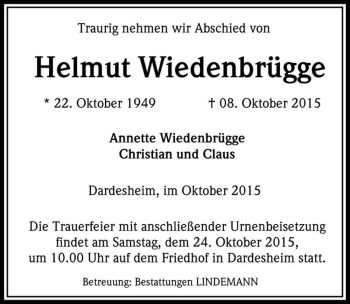 Traueranzeige von Helmut Wiedenbrügge  von Magdeburger Volksstimme