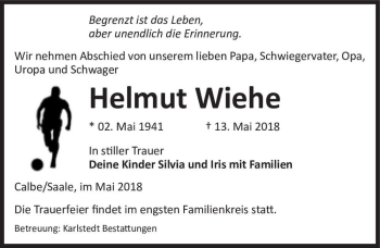 Traueranzeige von Helmut Wiehe  von Magdeburger Volksstimme