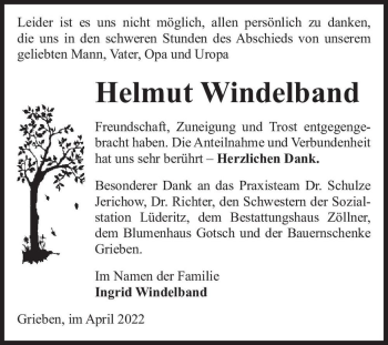 Traueranzeige von Helmut Windelband  von Magdeburger Volksstimme
