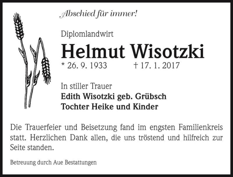  Traueranzeige für Helmut Wisotzki  vom 18.02.2017 aus Magdeburger Volksstimme