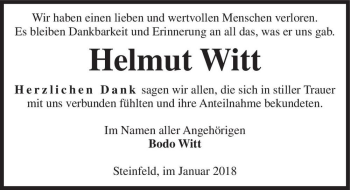 Traueranzeige von Helmut Witt  von Magdeburger Volksstimme