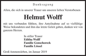 Traueranzeige von Helmut Wolff  von Magdeburger Volksstimme
