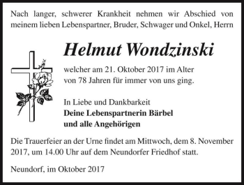 Traueranzeige von Helmut Wondzinski  von Magdeburger Volksstimme
