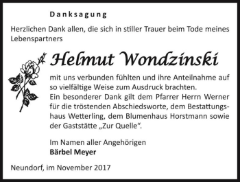 Traueranzeige von Helmut Wondzinski  von Magdeburger Volksstimme