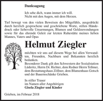 Traueranzeige von Helmut Ziegler  von Magdeburger Volksstimme
