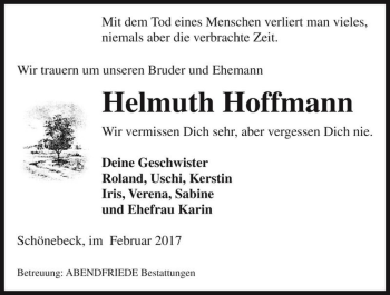 Traueranzeige von Helmuth Hoffmann  von Magdeburger Volksstimme