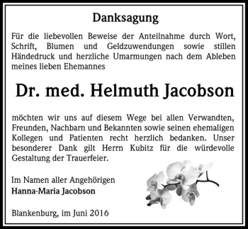 Traueranzeige von Helmuth Jacobson  von Magdeburger Volksstimme