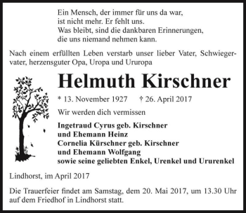 Traueranzeige von Helmuth Kirschner  von Magdeburger Volksstimme