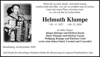 Traueranzeige von Helmuth Klumpe  von Magdeburger Volksstimme