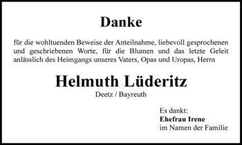 Traueranzeige von Helmuth Lüderitz  von Magdeburger Volksstimme