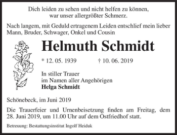 Traueranzeige von Helmuth Schmidt  von Magdeburger Volksstimme