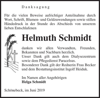 Traueranzeige von Helmuth Schmidt  von Magdeburger Volksstimme