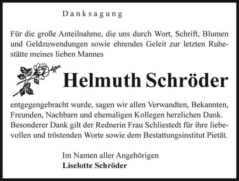  Traueranzeige für Helmuth Schröder  vom 28.01.2017 aus Magdeburger Volksstimme
