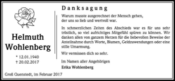 Traueranzeige von Helmuth Wohlenberg  von Magdeburger Volksstimme
