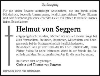 Traueranzeige von Helmut von Seggern  von Magdeburger Volksstimme