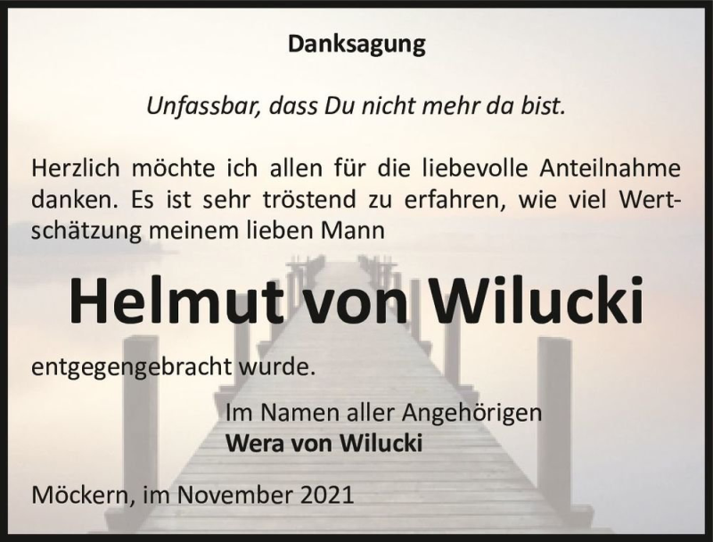  Traueranzeige für Helmut von Wilucki  vom 27.11.2021 aus Magdeburger Volksstimme