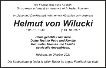 Traueranzeige von Helmut von Wilucki  von Magdeburger Volksstimme
