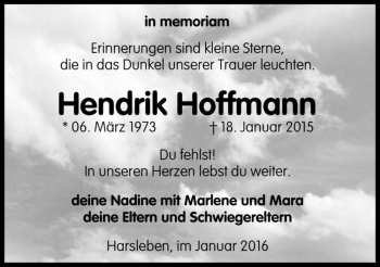 Traueranzeige von Hendrik Hoffmann  von Magdeburger Volksstimme