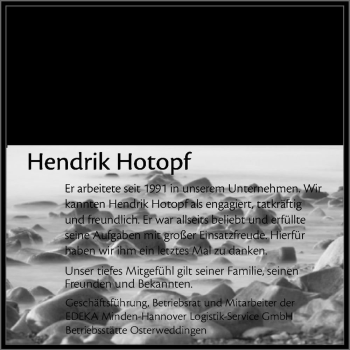Traueranzeige von Hendrik Hotopf  von Magdeburger Volksstimme