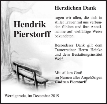 Traueranzeige von Hendrik Pierstorff  von Magdeburger Volksstimme