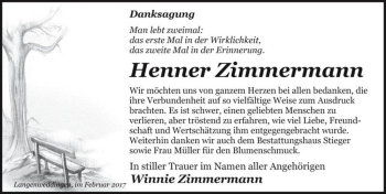 Traueranzeige von Henner Zimmermann  von Magdeburger Volksstimme