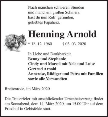Traueranzeige von Henning Arnold  von Magdeburger Volksstimme