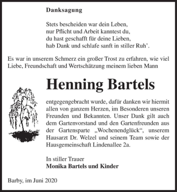 Traueranzeige von Henning Bartels  von Magdeburger Volksstimme