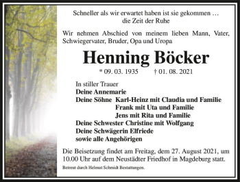 Traueranzeige von Henning Böcker  von Magdeburger Volksstimme