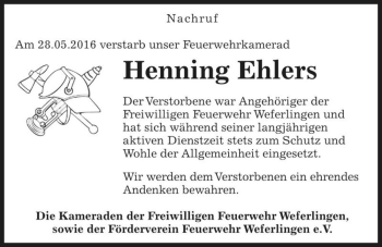 Traueranzeige von Henning Ehlers  von Magdeburger Volksstimme