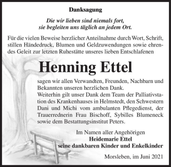 Traueranzeige von Henning Ettel  von Magdeburger Volksstimme