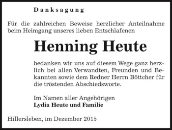 Traueranzeige von Henning Heute  von Magdeburger Volksstimme