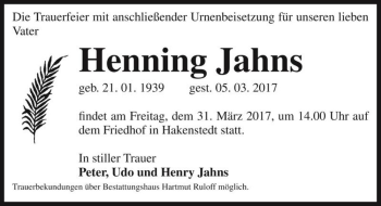 Traueranzeige von Henning Jahns  von Magdeburger Volksstimme