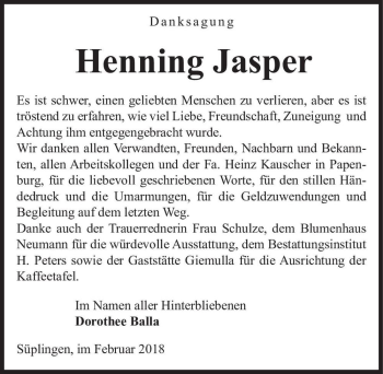 Traueranzeige von Henning Jasper  von Magdeburger Volksstimme